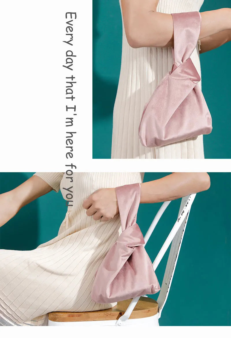 Portable Knot Wrist Bag Women Top Handle Bag Simple Purse Handbags Resuable Shopping Bag Phone Key Pouch Small Ladies Clutch Bag