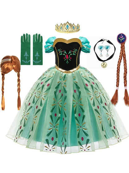 Full Printing Kids Cosplay Anna Princess Costume Fancy Birthday Carnival Party Prom Dress Toddler Role Play Clothing Outfits
