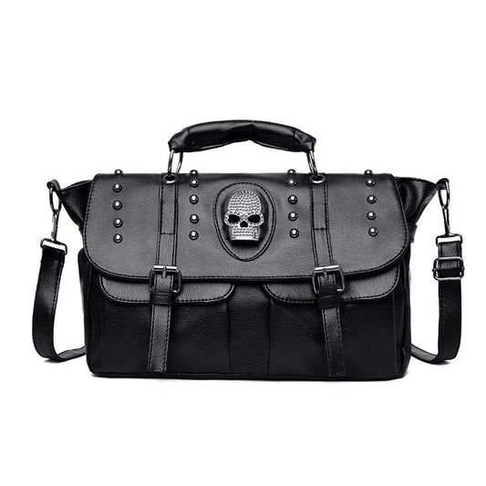 Punk Style Women Handbags Pu Leather Skull Tote Bag Black Large Capacity Shoulder Bag 2022 Luxury Crossbody Bags