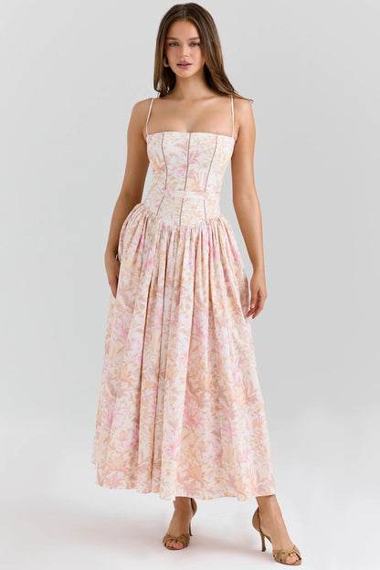 Summer Print Strappy Long Dress A-line Casual Beach Vacation Dress for Women