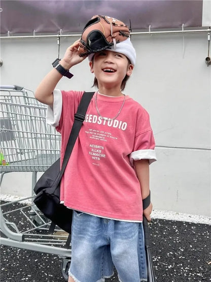 2026 New Boys' Summer 100% Cotton Streetwear Short Sleeve T Shirt Casual Half Sleeve Clothing