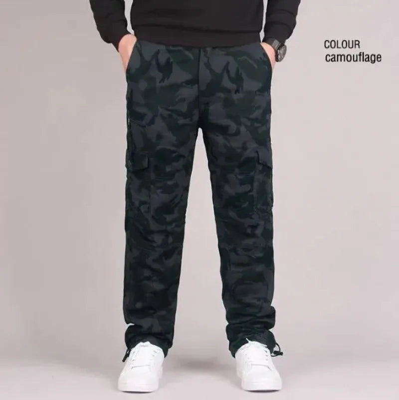 Men's Winter Thicken Fleece Cargo Pants Double Layer Straight Pants Men Casual Cotton Tactical Baggy Pant Warm Trousers S-5XL