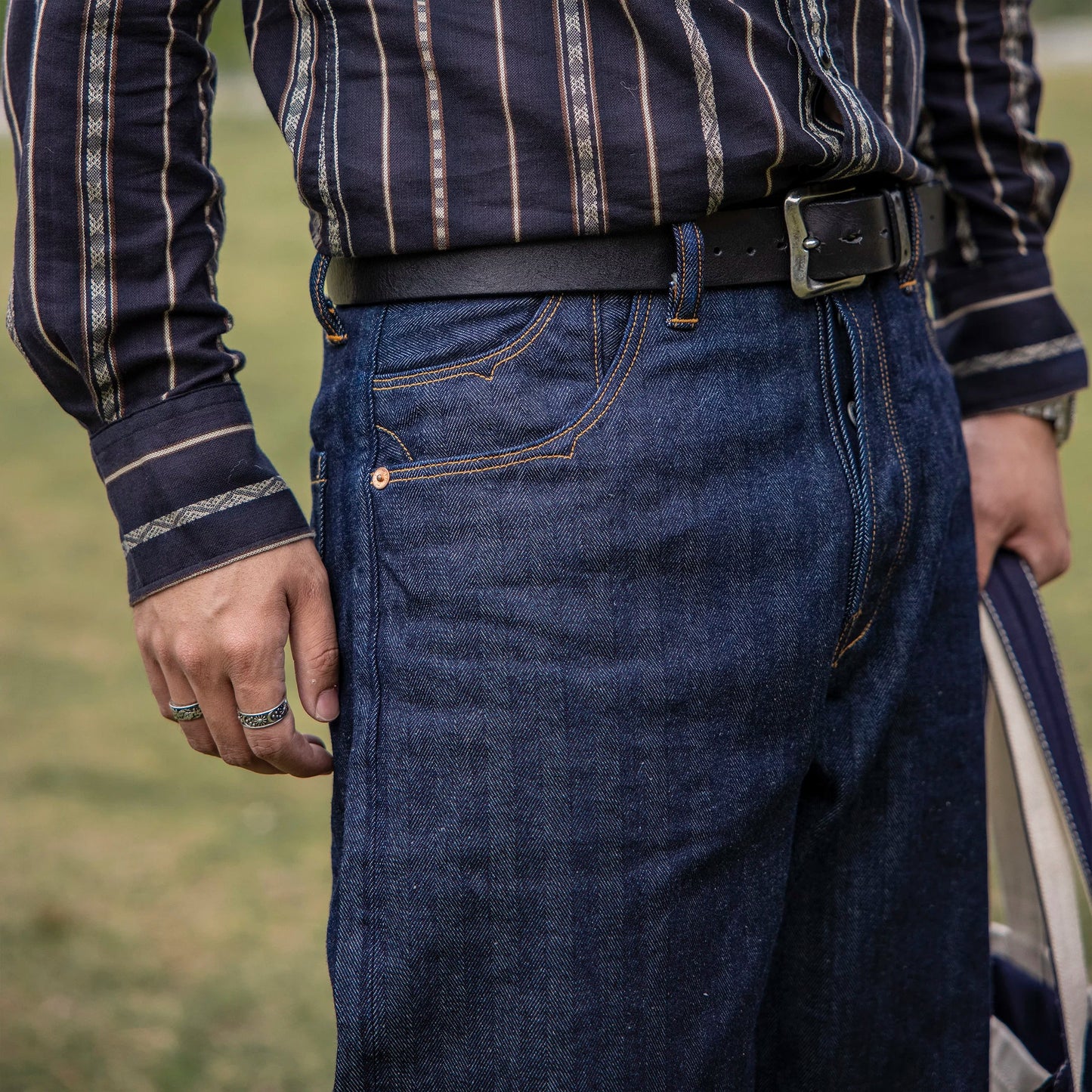 Vintage 15 Oz Indigo Selvage Stylish Trousers Mens Casual Raw Denim Jean Pants