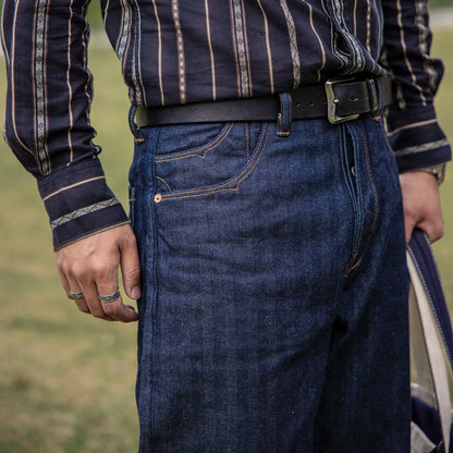 Vintage 15 Oz Indigo Selvage Stylish Trousers Mens Casual Raw Denim Jean Pants