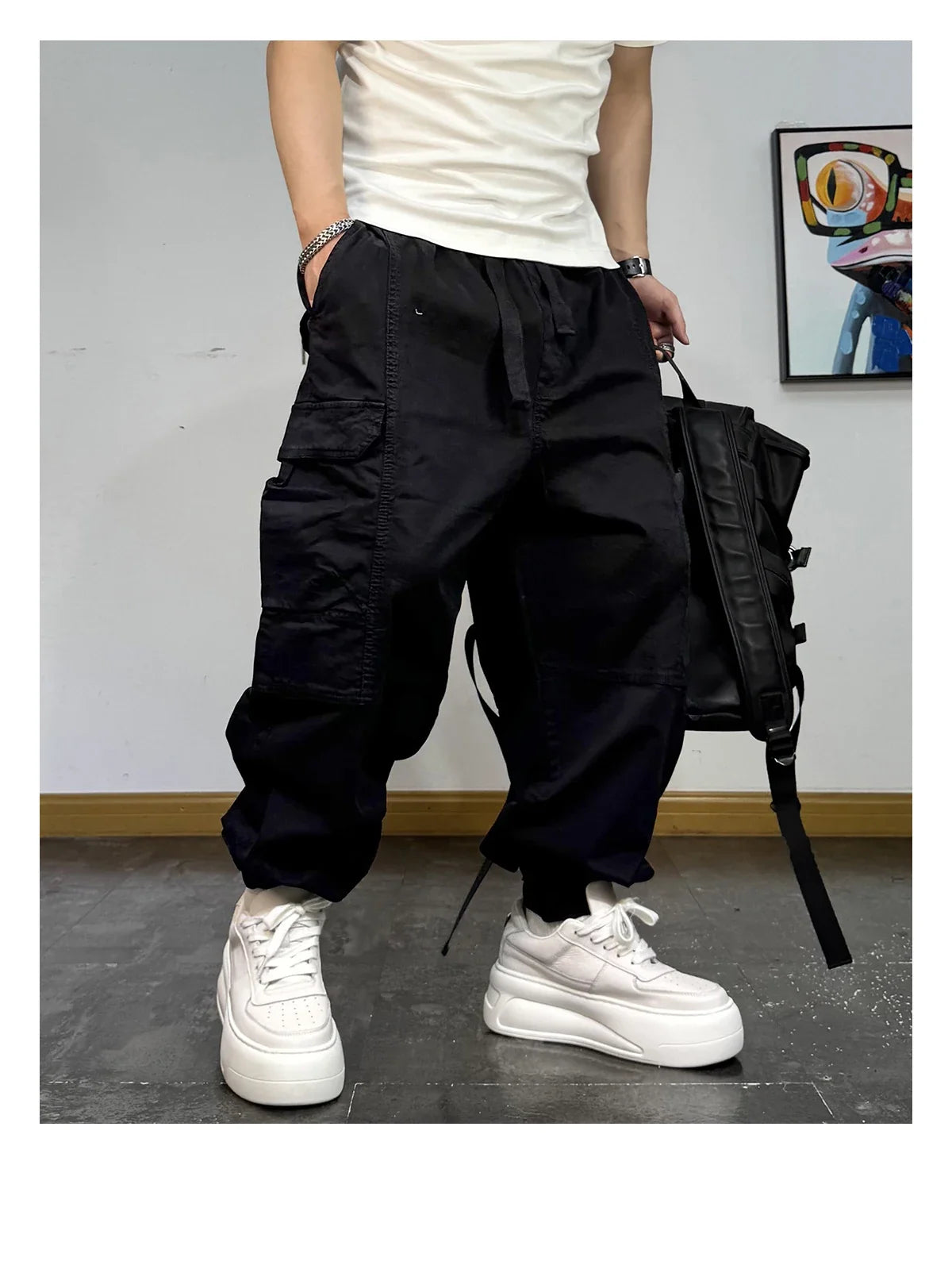 Korean Streetwear Baggy Cargo Pants Men High Quality Multi Pocket Retro Jogger Loose Fit Hip Hop Casual Oversized Haram Pants