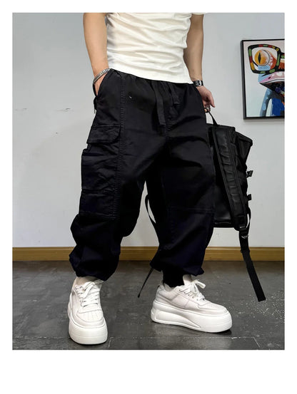 Korean Streetwear Baggy Cargo Pants Men High Quality Multi Pocket Retro Jogger Loose Fit Hip Hop Casual Oversized Haram Pants