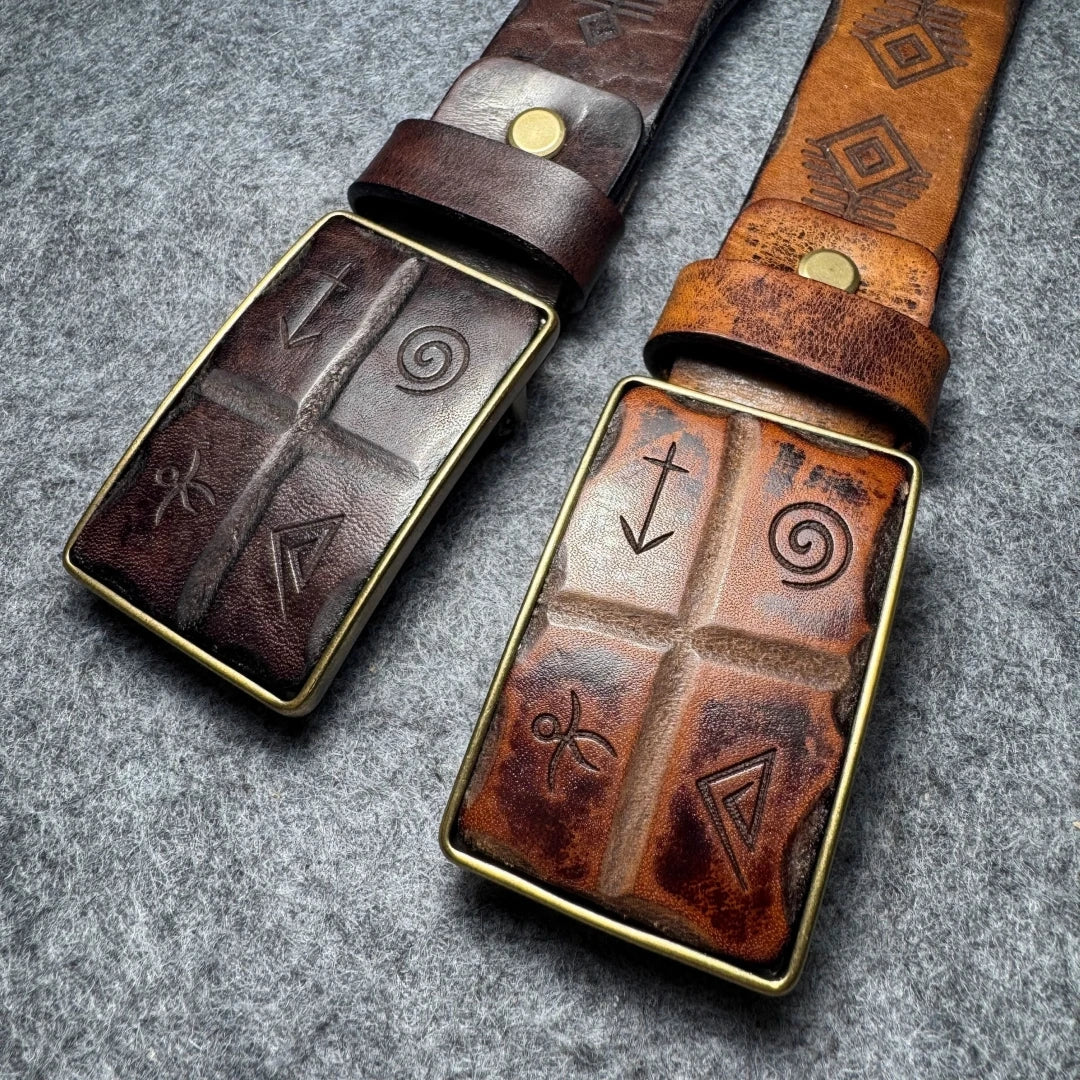 Genuine Leather Tough Guy Men's Belt Luxury Designer Strap Thick Cowhide Pure Copper Buckle Lucky Totem Classic Retro Jeans Soft