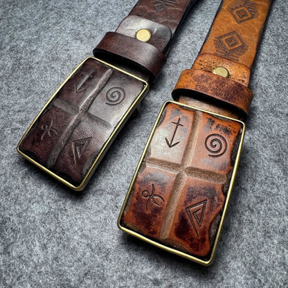 Genuine Leather Tough Guy Men's Belt Luxury Designer Strap Thick Cowhide Pure Copper Buckle Lucky Totem Classic Retro Jeans Soft