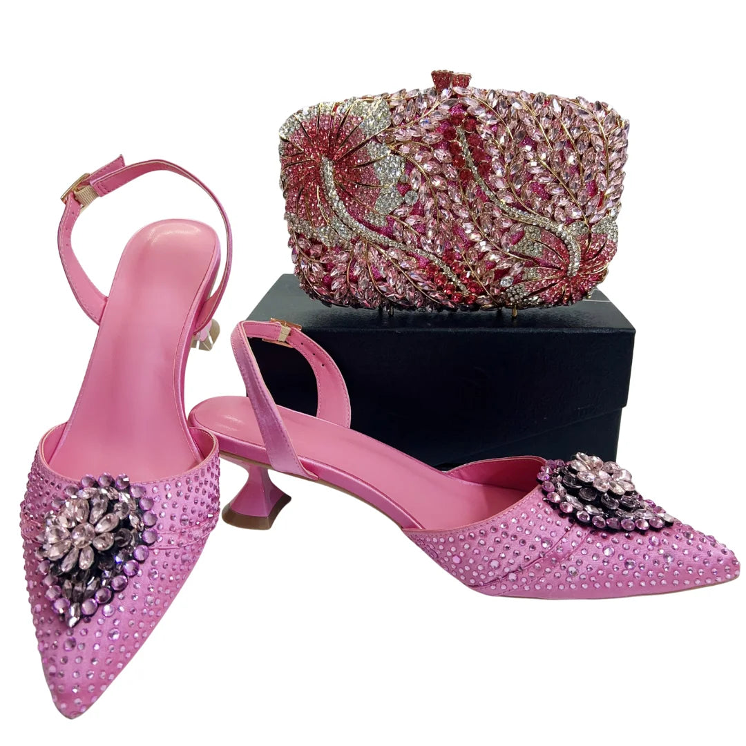 Italian Designer Evening Shoes With Clutch Bag Set for African Wedding and Bridal Occasions Lace Embroidered Beads Women's Shoes