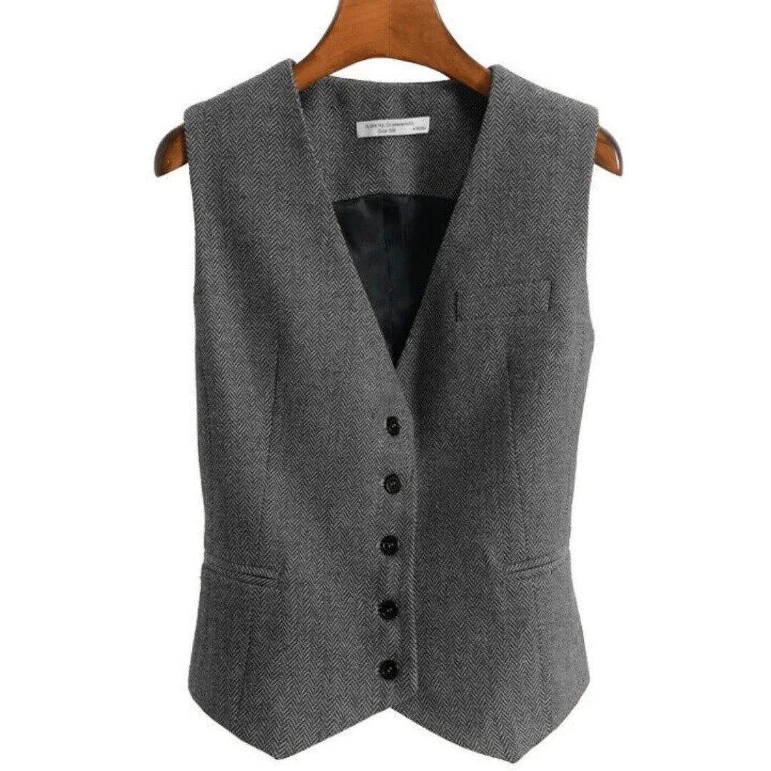 Women Vest Brown Fashion Vintage Herringbone Single Breasted Slim Fit Business Casual Profession Work Women Waistcoat
