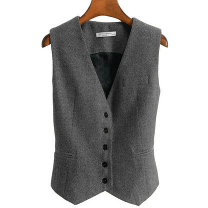 Women Vest Brown Fashion Vintage Herringbone Single Breasted Slim Fit Business Casual Profession Work Women Waistcoat