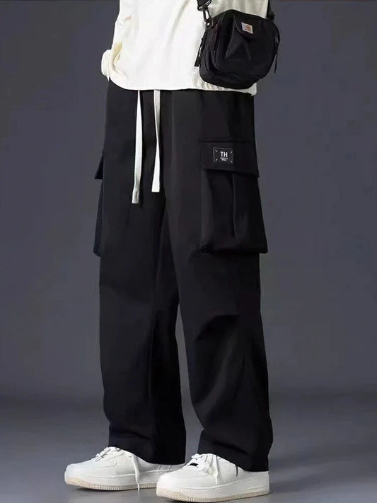 Straight Black Casual Cargo Pants Men Jogger Chino Pants Outdoor Korean Streetwear Baggy Parachute Trousers Wide leg