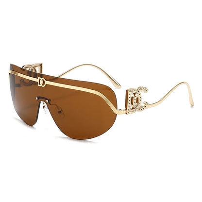 New Luxury Oversized Shield Sunglasses 2026 Gold Metal Brand Gradient Lens Sun Glasses UV400 Protection Trendy Shades Sunglass