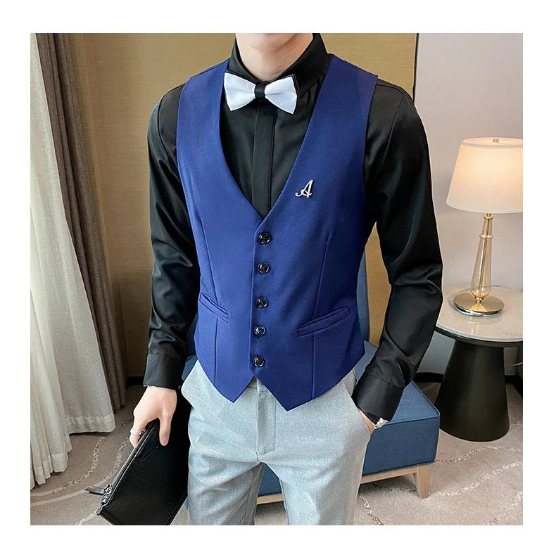Top Quality Men's Business Casual Slim Vest Fashion Designer Men Classic Solid Color Single Breasted Sleeveless Vest Size 5XL-M
