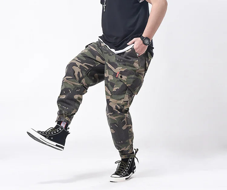 Big Size Men's Cargo Pant Elastic Waist Cotton Jogger Trouser Male Camouflage Loose Spring Pocket Extra Large Plus Baggy Hip Hop