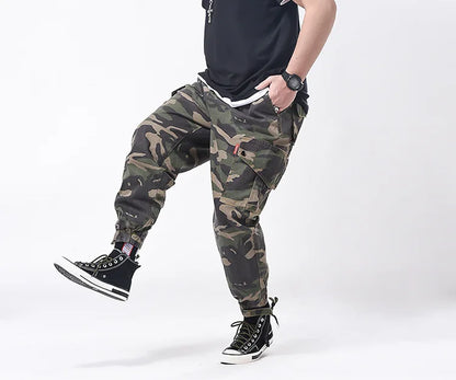 Big Size Men's Cargo Pant Elastic Waist Cotton Jogger Trouser Male Camouflage Loose Spring Pocket Extra Large Plus Baggy Hip Hop