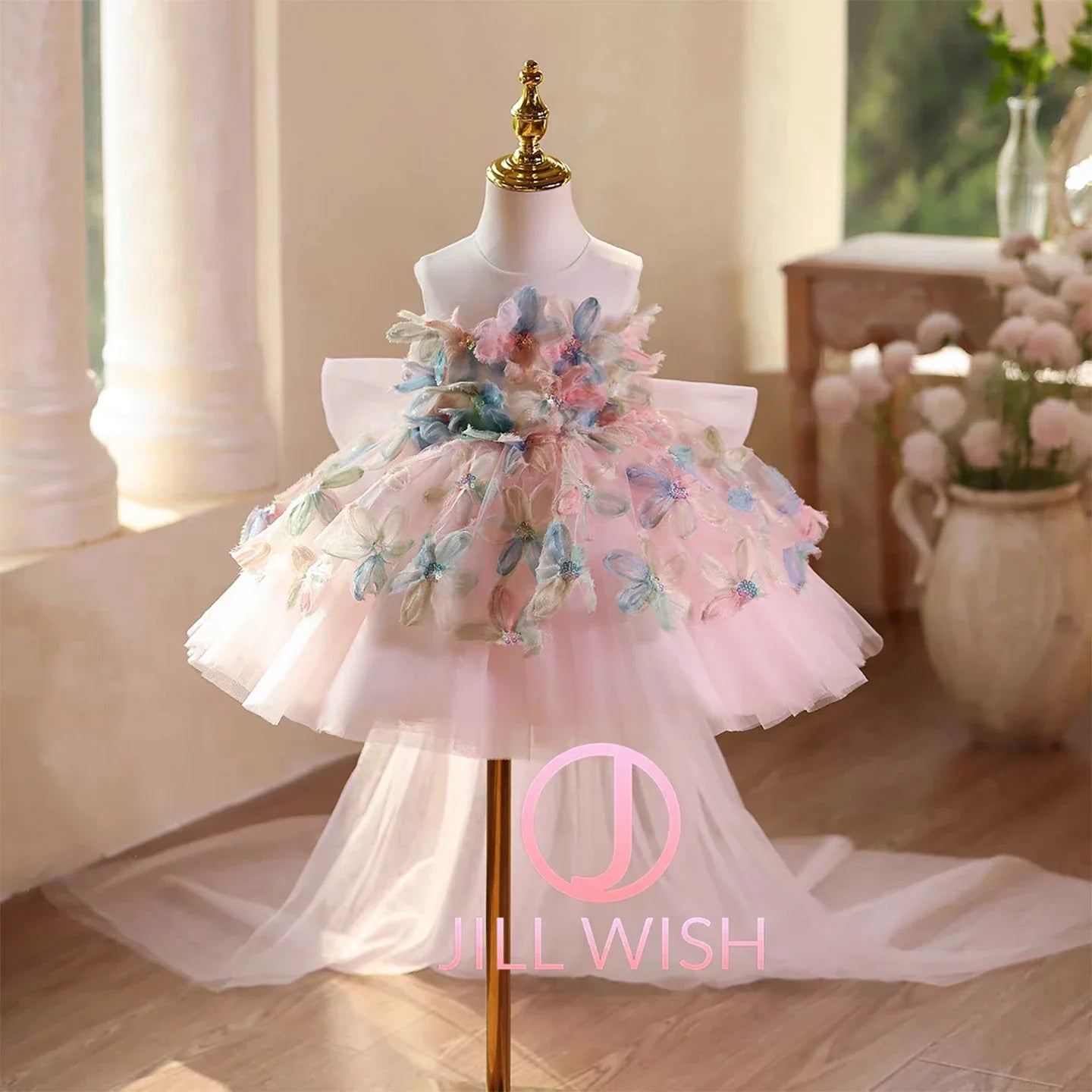D113 Elegant Turquoise Flower Girl Dress Lace Knee Length Princess Children Wedding 1st Birthday Pageant Party Gown