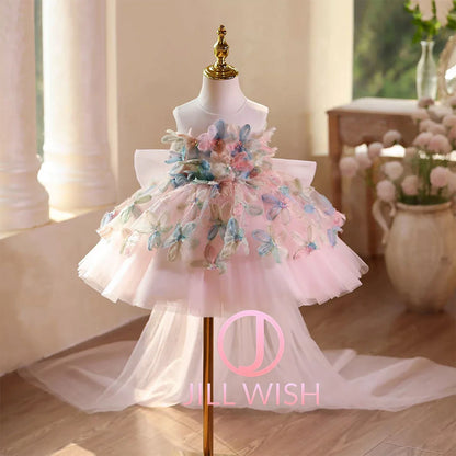 D113 Elegant Turquoise Flower Girl Dress Lace Knee Length Princess Children Wedding 1st Birthday Pageant Party Gown
