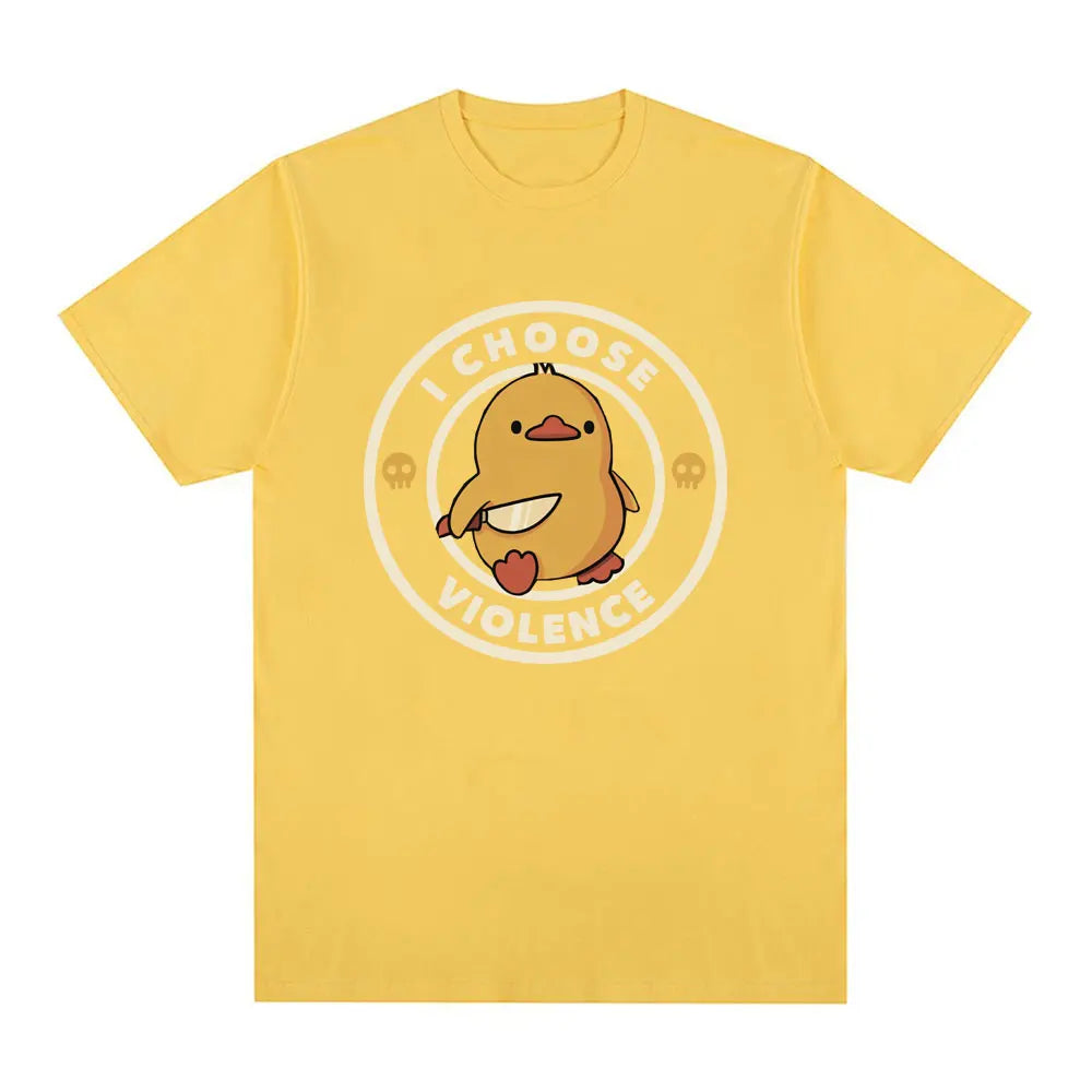 I Choose Violence T Shirt Funny Duck Humor Slogan Short Sleeve T-shirts Men Women 100% Cotton Loose Oversized T-shirt Streetwear