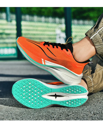 Fashion men's and women's sports running shoes casual breathable mesh surface carbon plate support wear-resistant rubber outsole
