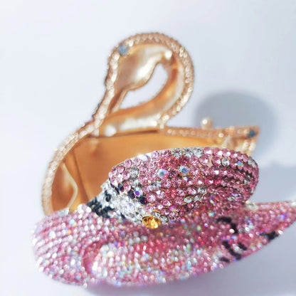 Swan Shaped Crystals Evening Bags New Women Sparkling Rhinestone Metal Clutch Luxury Bridal Purses Wedding Party Handbags