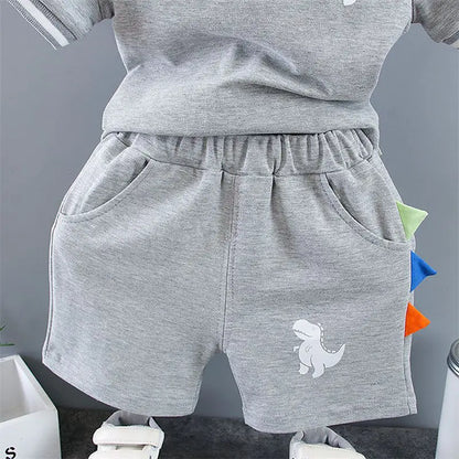 Summer Baby Boy Casual Clothes Cartoon Dinosaur T-Shirt Short Pants 2Pcs/Set Sport Kids Lapel Suits Children Fashion 0-5 Years