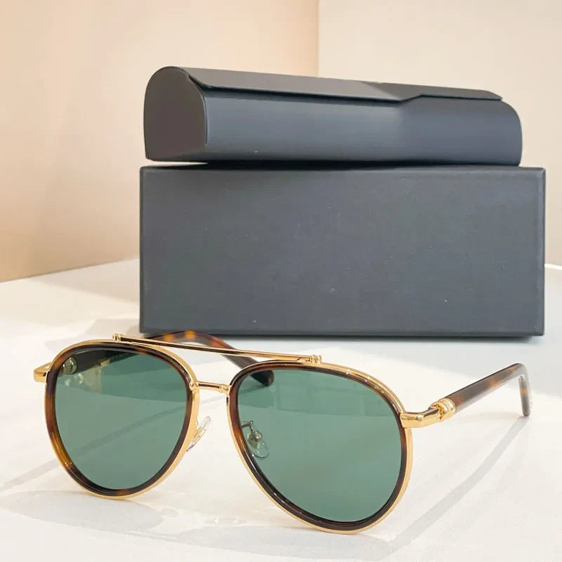 Big Oval Sunglasses for Men Women Double Bridges Alloy Acetate High Quality UV400 Classical Handmade Optical Glasses with Case