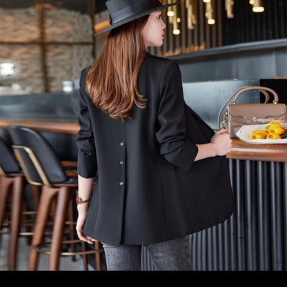 Loose Long Sleeve Petal Sleeve Women's Blazer Jacket Street Style Polyester Fabric Double Button Closure Spring 2025