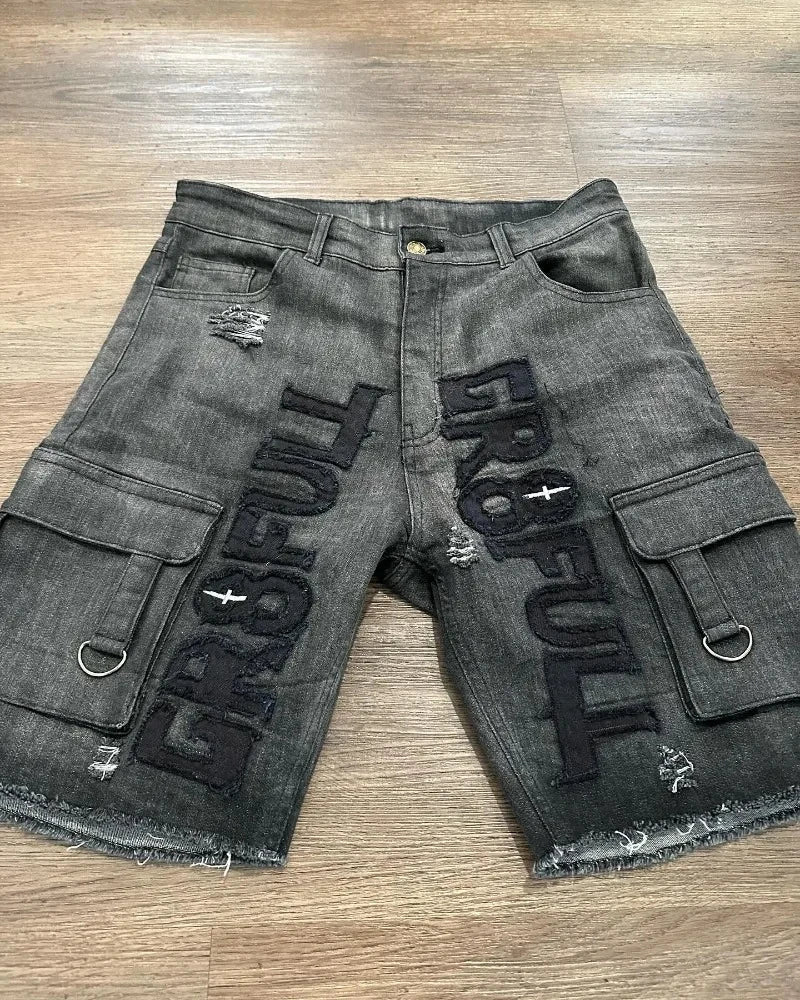 Y2K New American Fashion Pattern Letter Embroidery Baggy Denim Shorts Women Street Vintage Hip Hop Casual Shorts Women Clothing