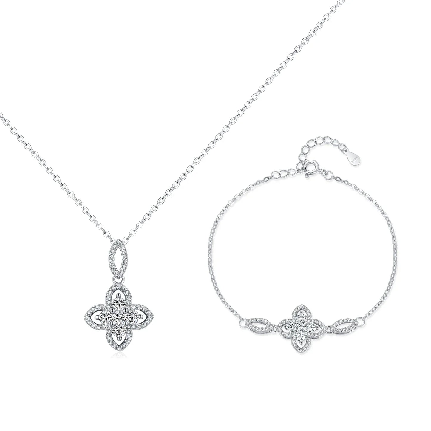 925 Sterling Silver Luxury Flowers Pendant Necklace Classic Daily Wear Jewelry Sets For Women Fine Bracelet