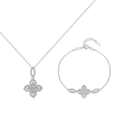 925 Sterling Silver Luxury Flowers Pendant Necklace Classic Daily Wear Jewelry Sets For Women Fine Bracelet