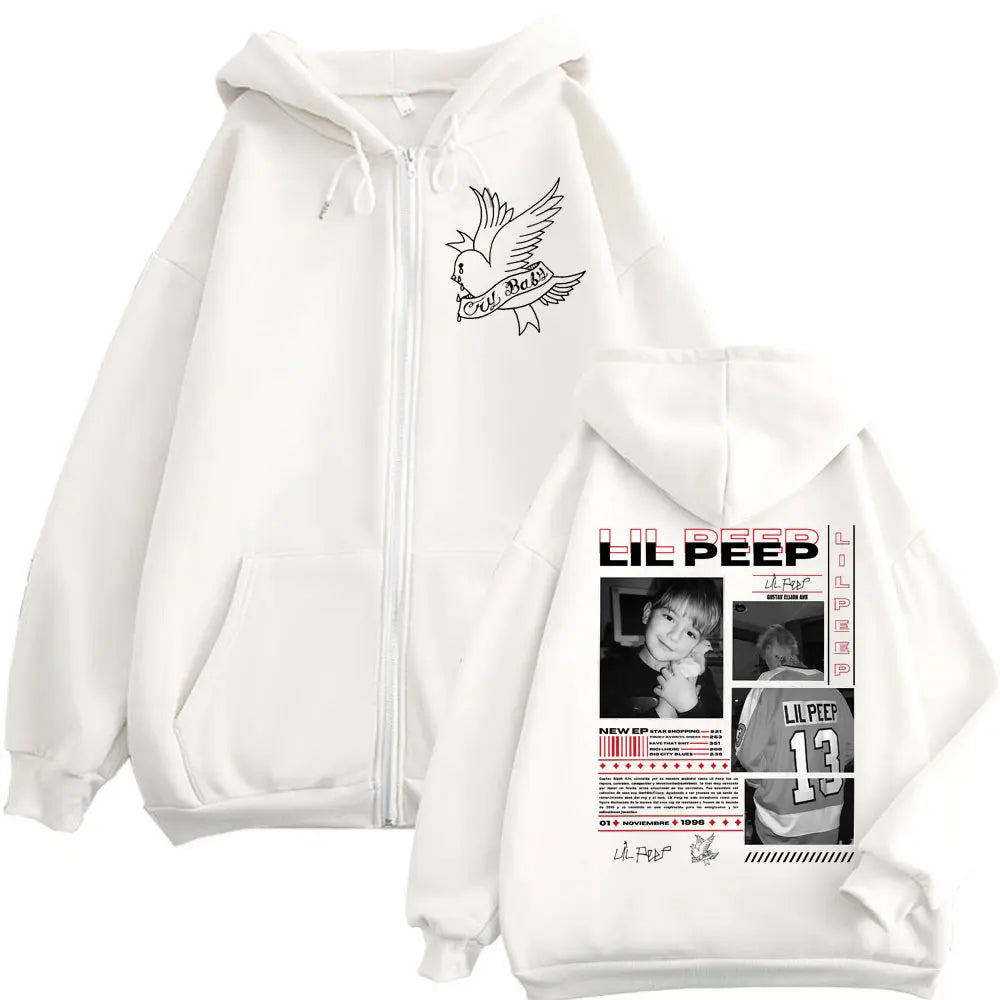 Rapper Lil Peep Merch Zipper Hoodies Fashion Hip Hop Vintage Zip Up Jacket Pullovers Men Women Casual Long Sleeve Sweatshirts