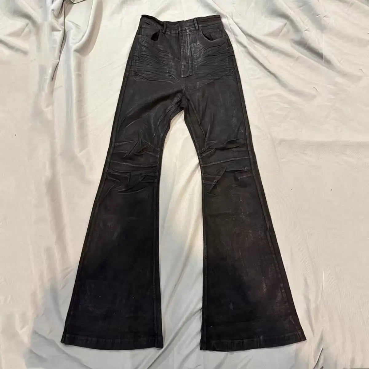 High street coated micro-flare jeans American retro heavy industry men and women black gothic retro casual loose jeans