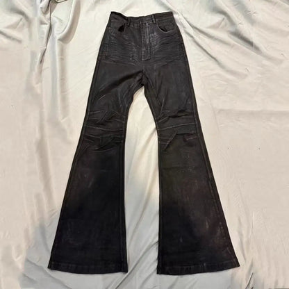 High street coated micro-flare jeans American retro heavy industry men and women black gothic retro casual loose jeans