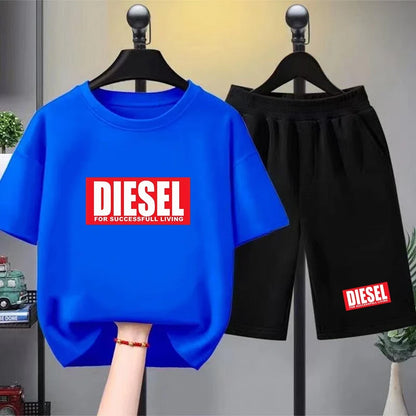 Boys Girls Age 3-12 Tee+shorts Suit Children Short Sleeve T-shirts Casual Pink Black Fashion Summer Child Loose Clothes