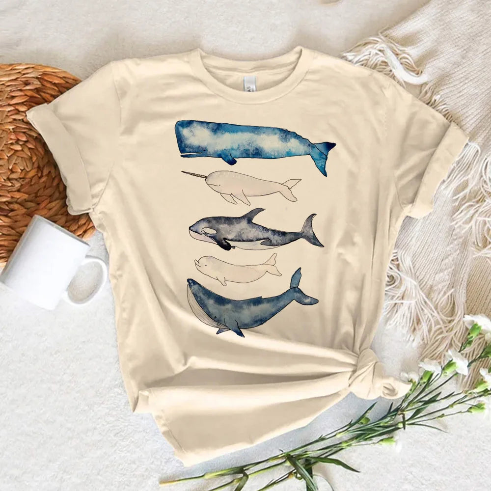 Whale tshirt women streetwear graphic Japanese t shirt female y2k graphic designer clothing