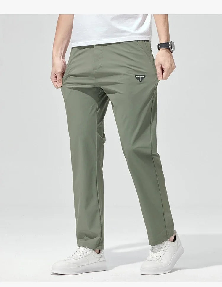 Korean Street Summer Y2K Men's Ice Silk Casual Pants All Match Elastic Sweatpants Office Business Fashion Straight Suit Trousers