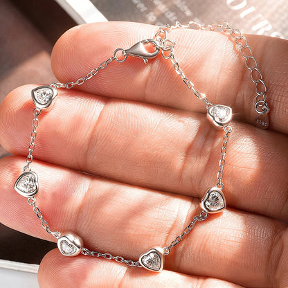 Certified 4mm Bezel Set Heart Cut Moissanite Diamond Bracelets for Women 100% S925 Silver Charm Bracelet Wrist Chain Adjustable