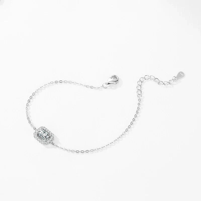925 Sterling Silver Luxury Dazzling Rectangle1Ct Zirconia Link Chain Charm Bracelet For Women Wedding Engagement Jewelry
