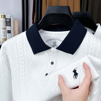 2025 New Spring and Autumn Woolen Sweater Men's Sweater Polo Sweater Men's Collar T-shirt Knitted Sweater Top