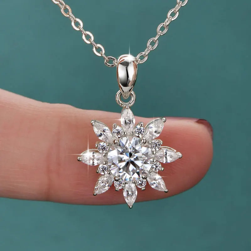 GRA Certified 6.5mm Round Moissanite Delicate Snowflake Pendant Necklace for Women 14K Gold Filled Fine Jewelry Gifts