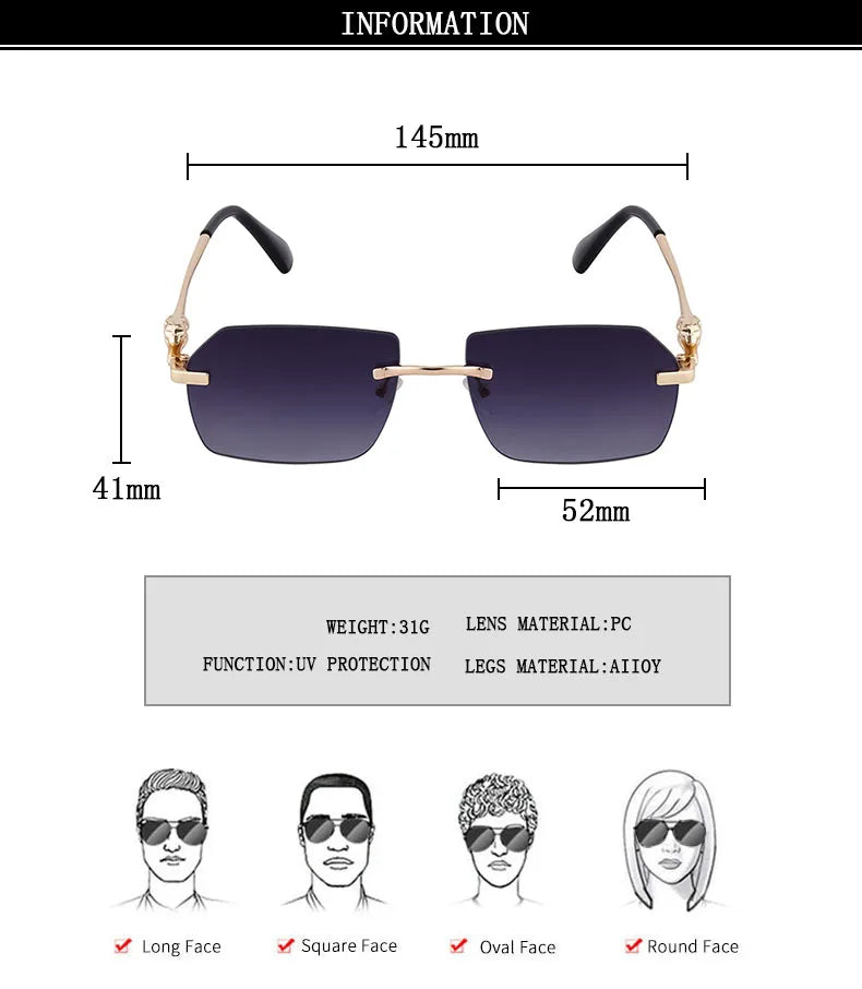 Rimless Sunglasses Women 2024 Luxe Vintage Designer Sunglasses For Men Retro Fashion Glasses De Sol Mujer Lunette Soleil Femme
