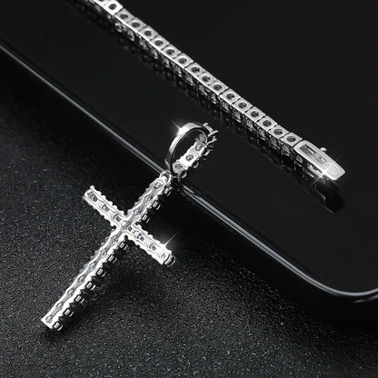 Full Moissanite Tennis Necklace with Pendant 925 Sterling Sliver Plated 18k Chain for Man Sparkling HipHop Party Jewely