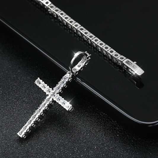 Full Moissanite Tennis Necklace with Pendant 925 Sterling Sliver Plated 18k Chain for Man Sparkling HipHop Party Jewely