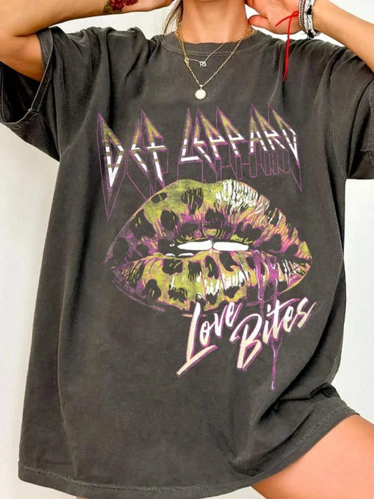 Women Vintage Def Leppard Band Rock Music Gift Loose T-Shirt  Oversized Cotton Casual Harajuku Summer Short Sleeve Streetwear