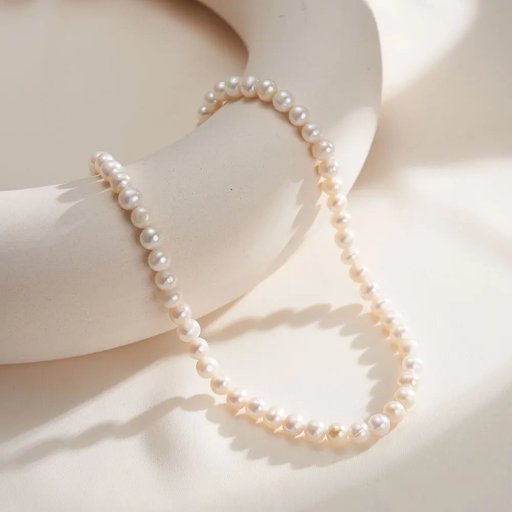 5-6mm Freshwater Pearl Beads Choker Chain 925 Sterling Silver Pearls Necklace for Women Dainty Accessories GPN75