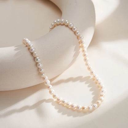5-6mm Freshwater Pearl Beads Choker Chain 925 Sterling Silver Pearls Necklace for Women Dainty Accessories GPN75