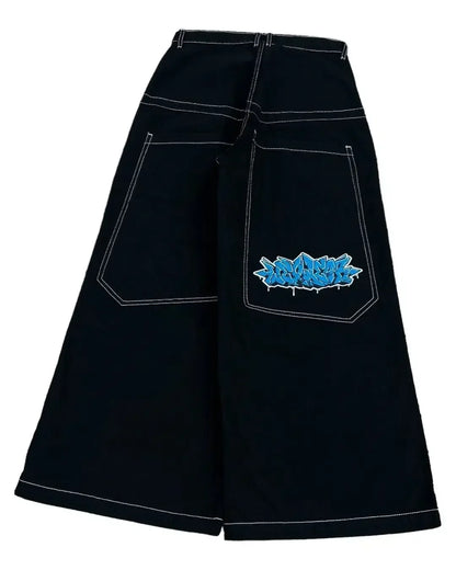 Y2k Baggy New Wexwear Stripes Black Pants Embroidered Jeans Streetwear Men Harajuku Hip Hop Women High Waist Wide Trouser