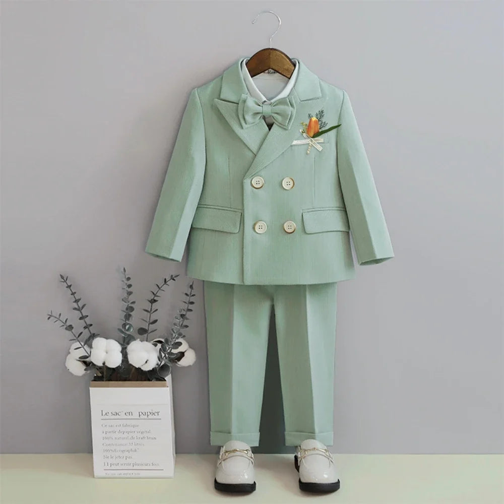 Colorful Child Suit Set 4 Pieces Blazer Pants Brooch Bow Tie Piano Contest Hot Sale Casual Boys Suits Wedding Ring Bearer Outfit