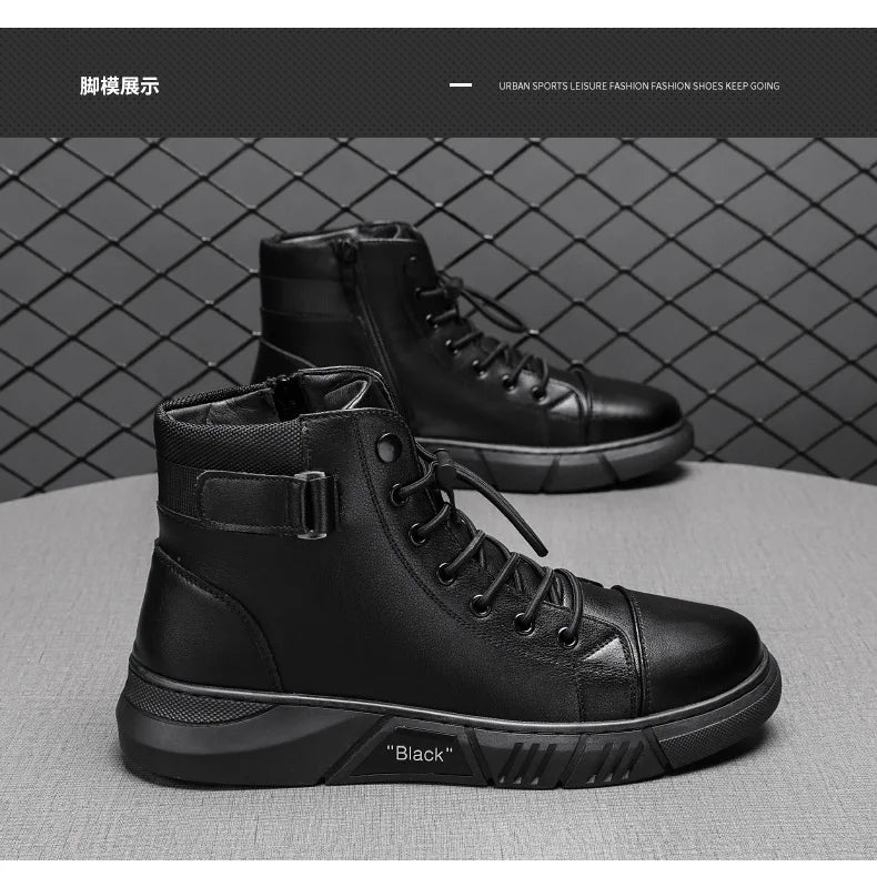 Men Boots Leather Casual Platform Boots Zipper British Style Autumn Winter Fashion Comfortable Mens Shoes Ankle Botas De Hombre